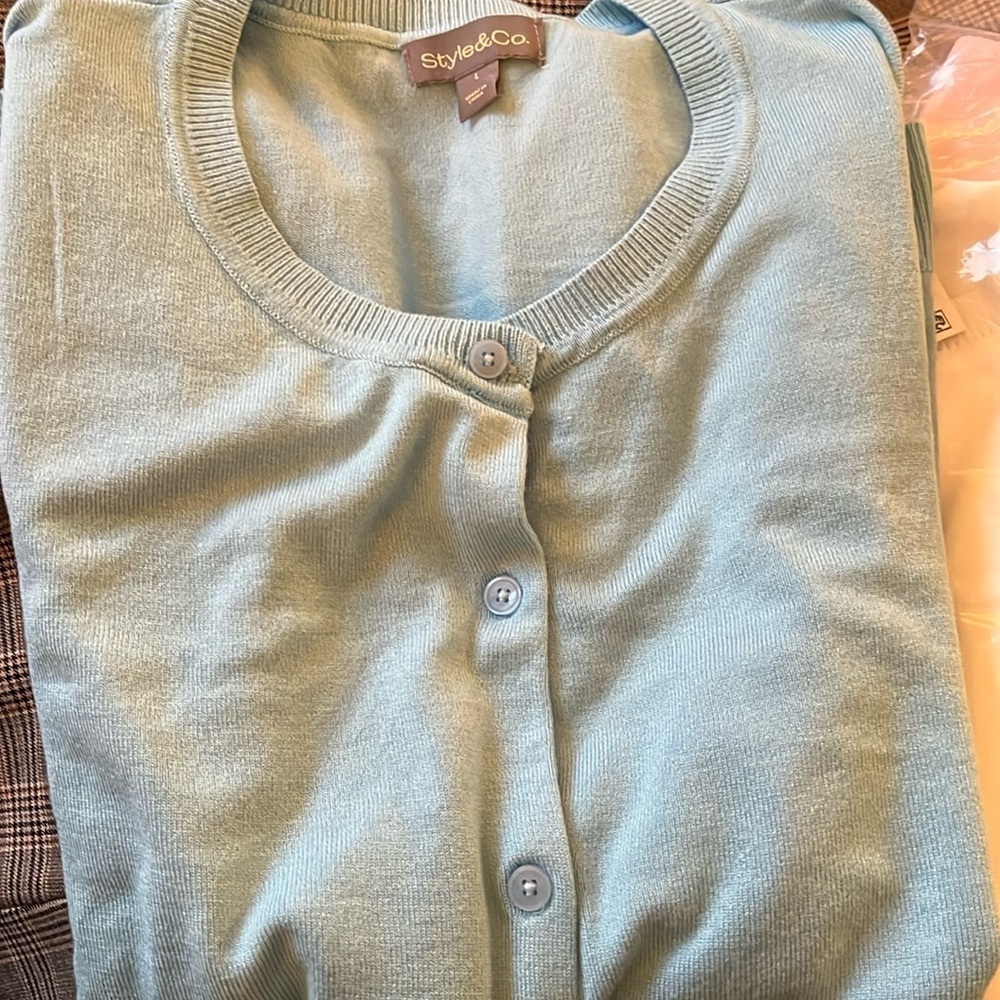 Style & Co Women’s SKY BLUE Cardigan Crewneck Size Large - Picture 6 of 7